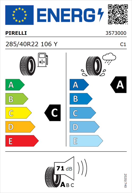 Tyre Label for Pirelli P Zero New (PZ4) (PNCS) 285/40R22 106Y