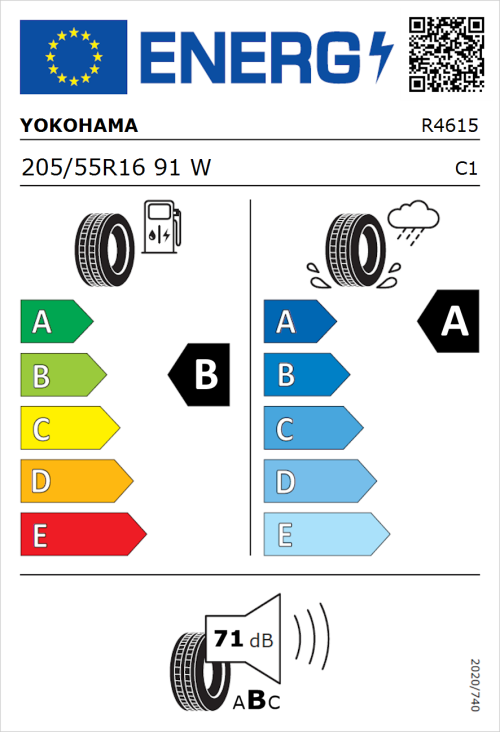 Tyre Label for Yokohama Bluearth-GT AE51 205/55R16 91W