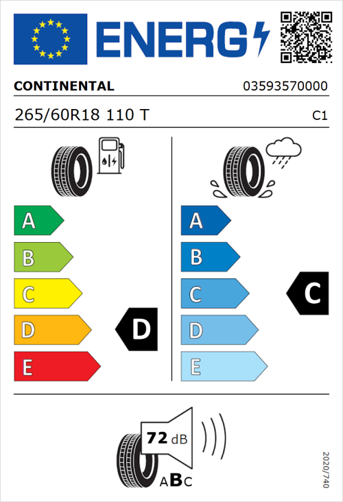 Tyre Label for Continental ContiCrossContact LX 265/60R18 110T