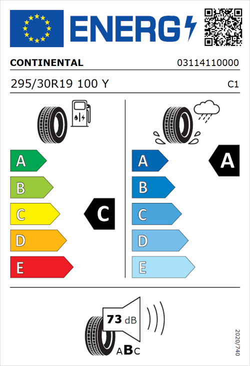 Tyre Label for Continental SportContact 7 295/30R19 100Y