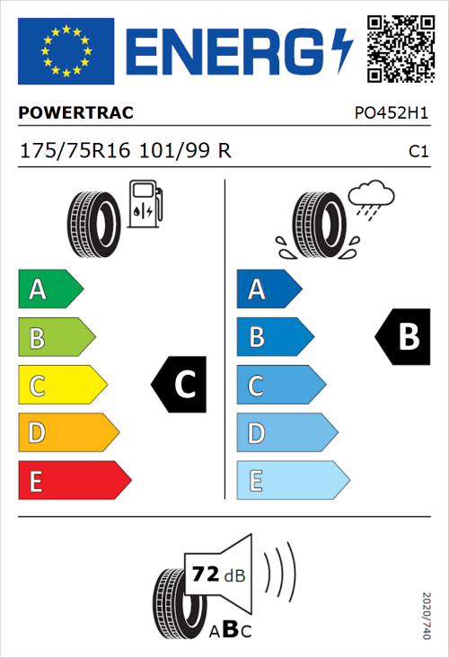 Tyre Label for Powertrac Van Tour 175/75R16 101/99R