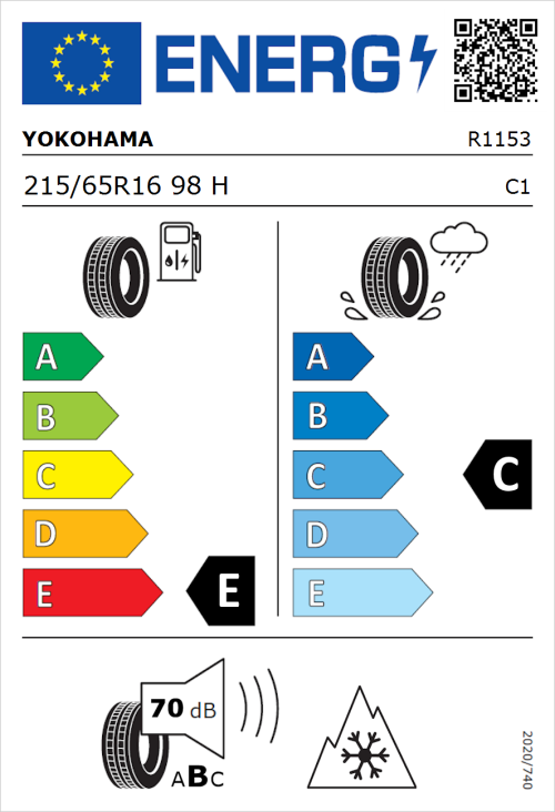 Tyre Label for Yokohama Geolandar-G015 215/65R16 98H